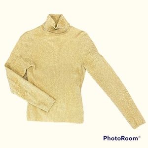Gold Shimmer, Micro-Ribbed Turtleneck